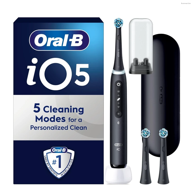 Oral-B iO5 Black Electric Toothbrush, Oral-B iO Ultimate Clean Black Toothbrush Heads x 2 Bundle