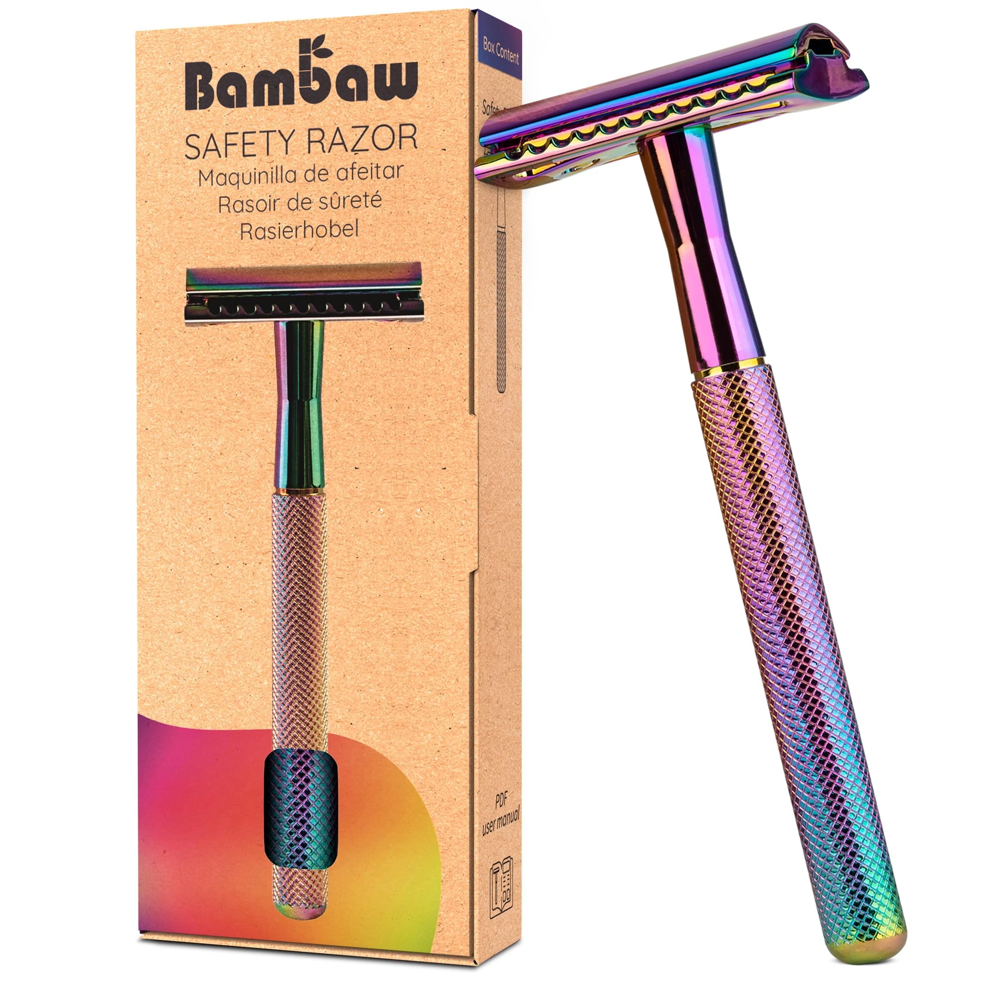 Bambaw Double Edge Safety Razor, Zero Waste Safety Razors for Men and Women, Classic Metal Razor, Eco-Friendly & Reusable, Rainbow, No Blade Included