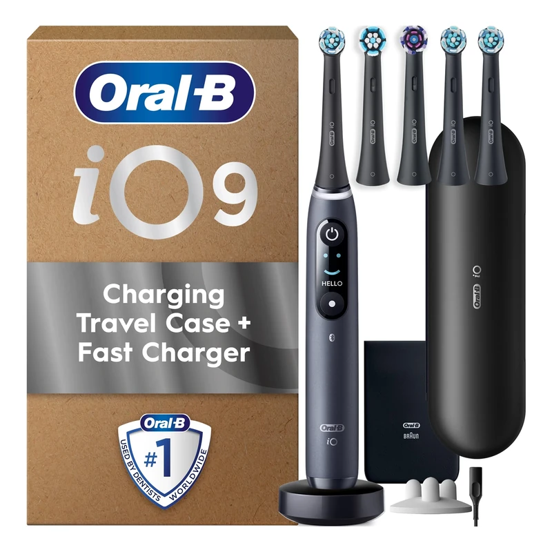 Oral-B iO9 Black Electric Toothbrush + Oral-B iO Assorted Toothbrush Heads x 5 Bundle