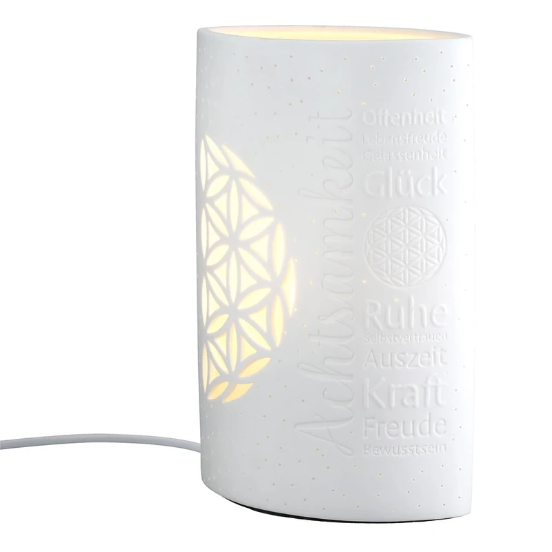 GILDE Mindful Time Table Lamp Porcelain Oval White with Saying Height 28 cm x Width 18 cm Decorative Lamp