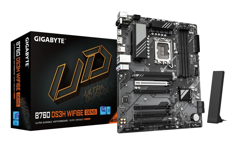 GIGABYTE B760 DS3H WIFI6E GEN5 Motherboard - Supports Intel Core 14th Gen CPUs, 8+2+1 Phases Digital VRM, up to 5600MHz DDR5, 2xPCIe 4.0 M.2, Wi-Fi 6E, 1GbE LAN, USB 3.2 Gen 2x2