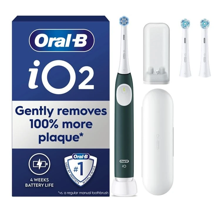 Oral-B iO2 Forest Green Electric Toothbrush + Oral-B iO Ultimate Clean Toothbrush Heads 2 Pack Bundle