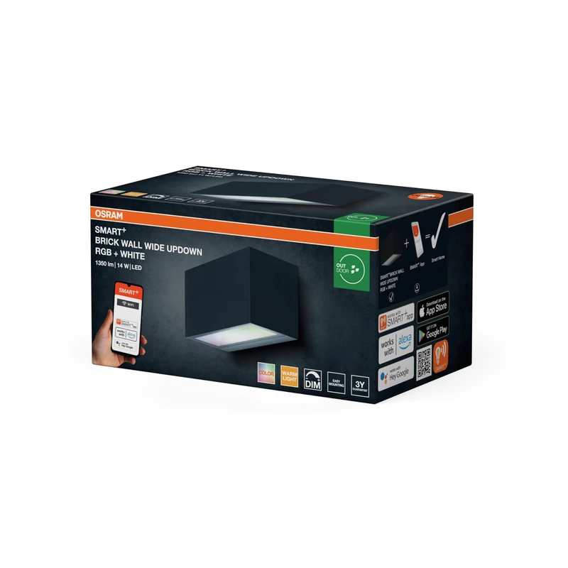 OSRAM SMART+ Up/Down RGB & Warm White Outdoor wall Light, Wide Light Distribution, WiFi, dimmable, Dark Grey Aluminium housing, IP44 Protection