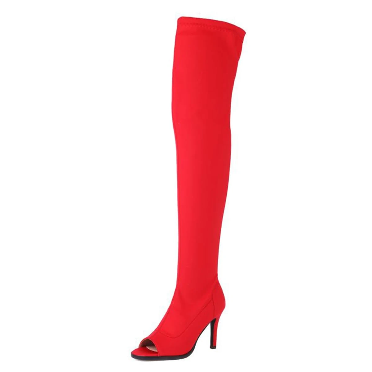 Ceciloroda Women's Overknee Boots Peep Toe Stiletto Heels Stretch Thigh High Boots Suede Pole Stripper Dance Heels Botas de Mujer Red Size 39