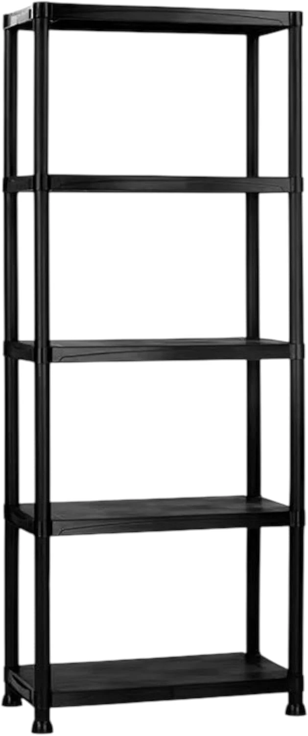 Easy Shopping ® 4/5 Tier Black Heavy Duty 60CM Wide Plastic Shelving Unit Storage Organised Garage/Home/Pantry Racking Shelf Shelves Workbench Workman Bays Racking Tools