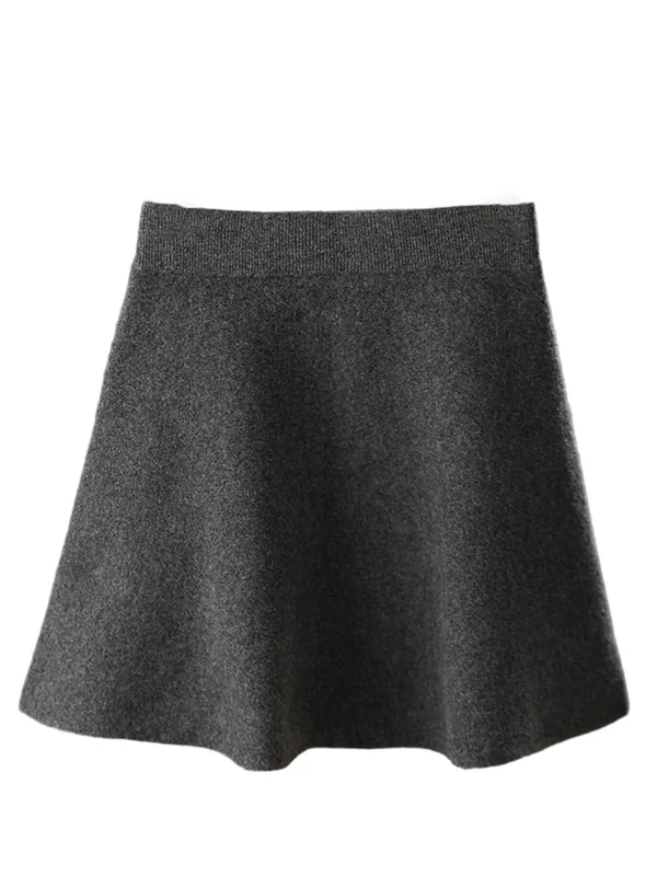 Women’S Knitted Fashionable Wool Skirt Elastic Waist Mini A-Line Preppy Skirts 806 One Size