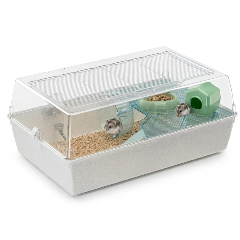Ferplast Duna Hamster, Cage for Hamsters and Mice, Modular Habitat with Wheel, Nest, Drinking Bottle and Shelf, Transparent Lid, 71 x 46 xh 31 cm