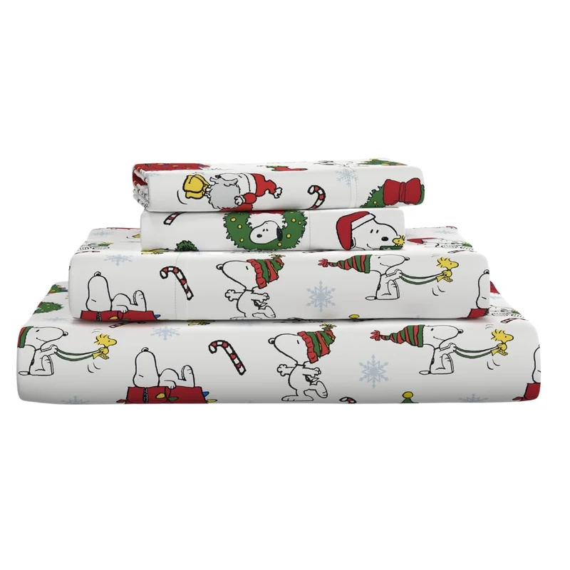 Peanuts® Snoopy Christmas Holiday Microfiber Sheet Set – Queen, 4 Piece Set (Official Peanuts Product) by Franco Collectibles