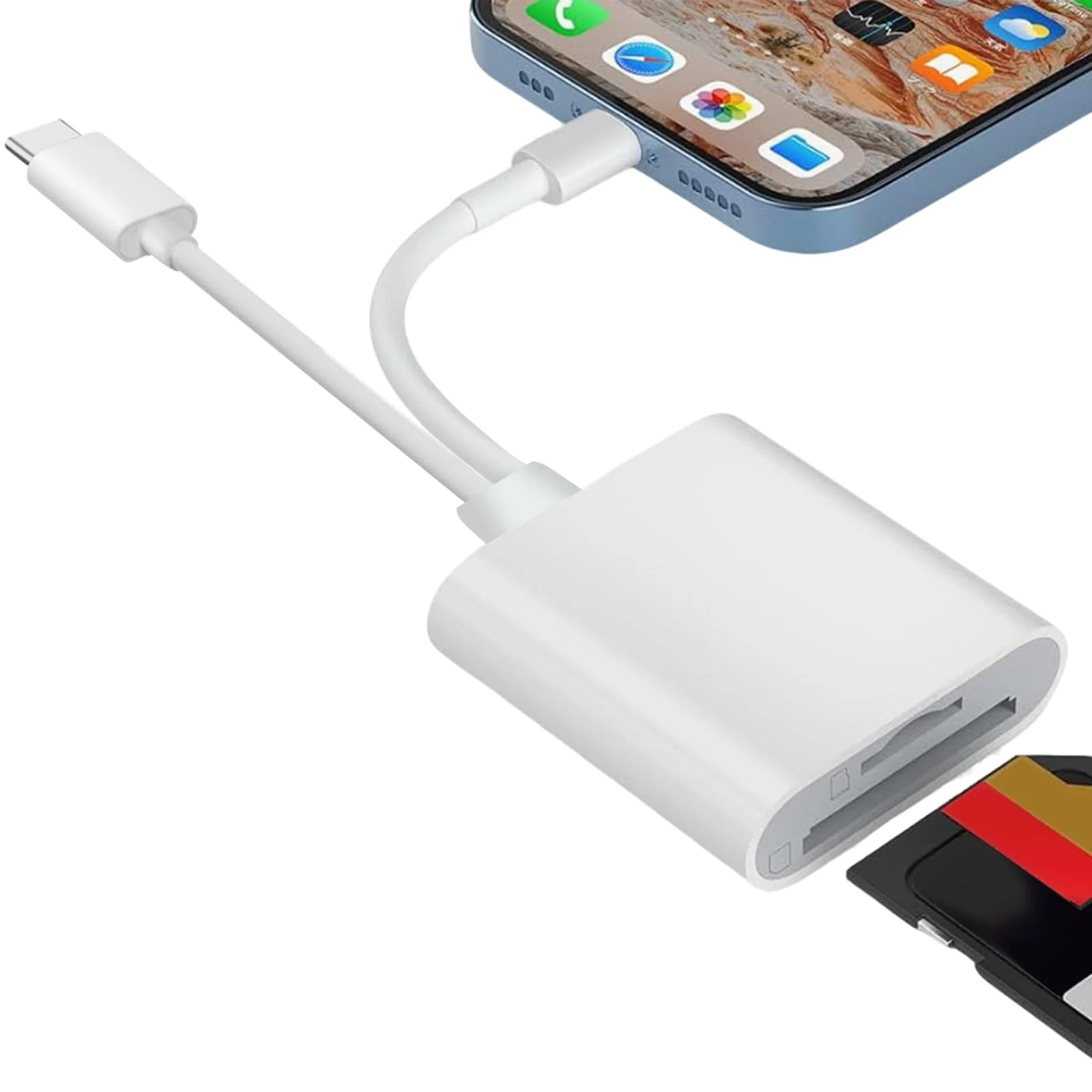 2-in-2 Lightning/USB-C SD/TF Memory Card Reader,USB C SD Card Reader with Dual Slots for iPhone16/15/14/13/12/11,iPad,MacBook,Android, Cameras & More (2-IN-2 Camera Card Viewer Reader white)