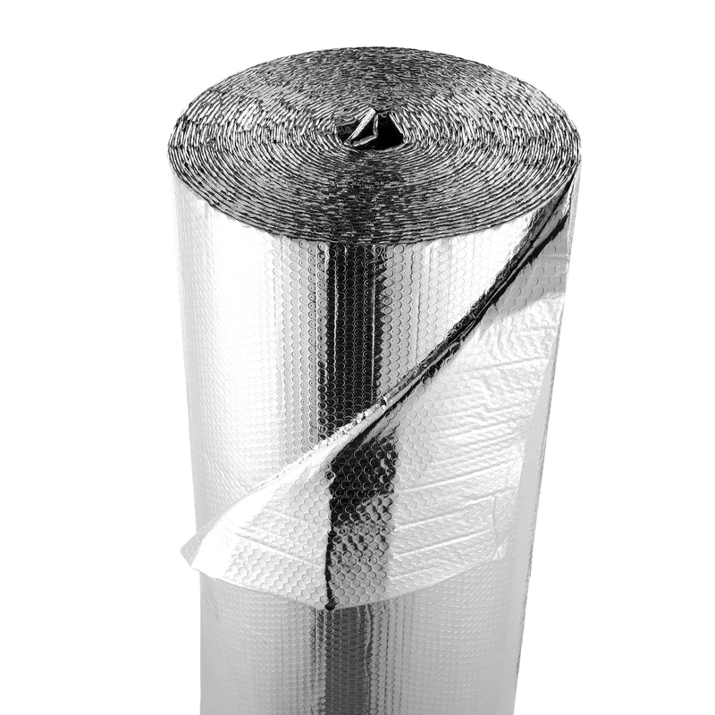 VEVOR Double Reflective Insulation Roll, Double-Sided Aluminum Foil Radiant Barrier,6mm 30.48 m x 1.22 m,Dual-Layer Air Bubble Heat Reflective Shield,Thermal Insulation Roll for Garage Window RV Roofs
