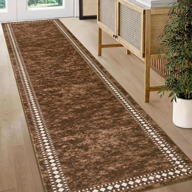 Homcomodar Hallway Runner Brown 80x300cm Extra Long Runner Rugs for Hallway Non Slip Low Pile Carpet Runners for Hallways Bedroom Doorway Kitchen Laundry Room