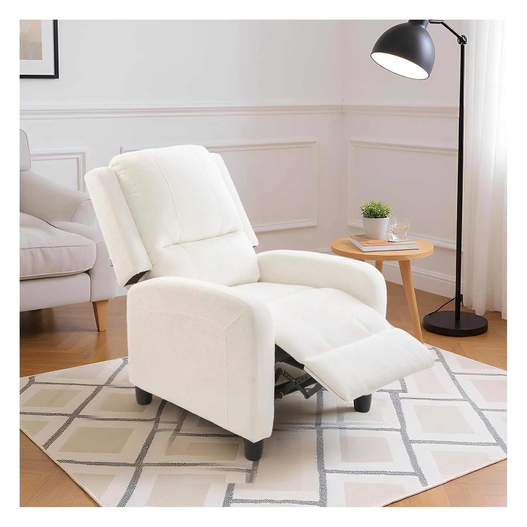 Warmiehomy Modern Chenille Recliner Chair High Back Reclining Chairs Thick Padding Occasional Reclining Armchair with Wood Legs for Living Room Bedroom Home (Beige)