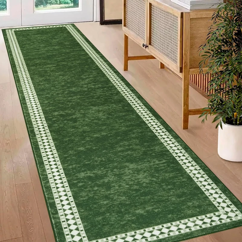 Homcomodar Hallway Runner Green 80x300cm Extra Long Runner Rugs for Hallway Non Slip Low Pile Carpet Runners for Hallways Bedroom Doorway Kitchen Laundry Room
