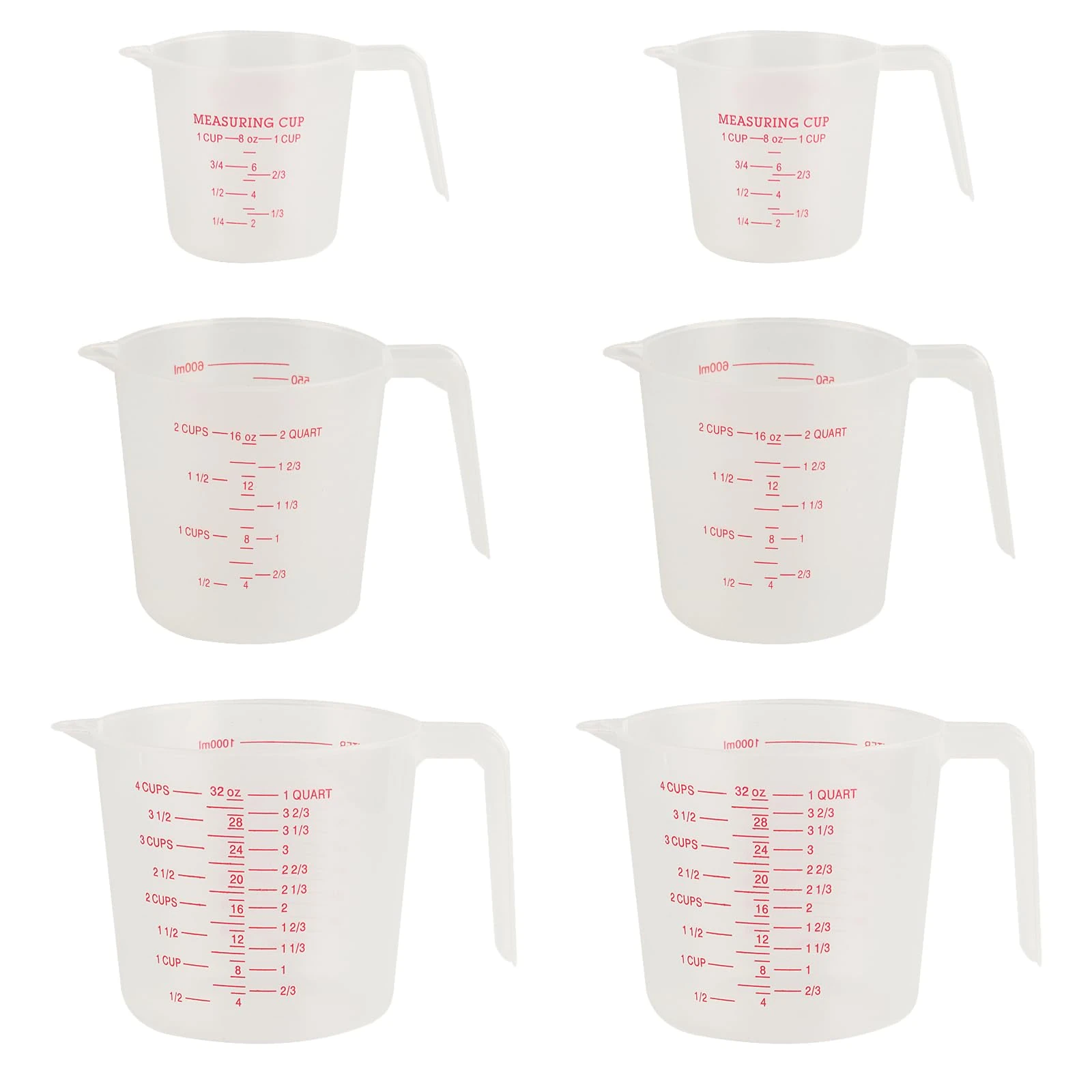 SGYKJ 6 Pcs Plastic Measuring Jugs 1 Litre 500ml 250ml, Stackable Clear Plastic Measuring Cups & Jugs with Handles & Pour Mouth & Scale, for Lab Kitchen Cooking Baking