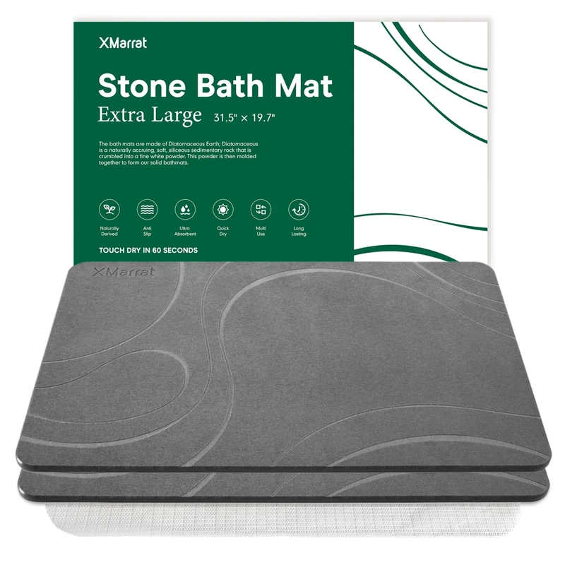 XMarrat Extra Large Stone Bath Mat for Bathroom, 2 Pack, 31.5"x19.7"