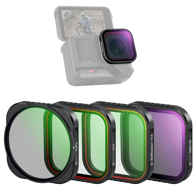 NEEWER 4 Pack ND Filter Set Compatible with Insta 360 Ace Pro Insta360 Ace Pro 2, Adjustable CPL + UV + Black Diffusion 1/4 + ND16, HD Optical Glass, Action Camera Lens Accessories Kit, FL-C29