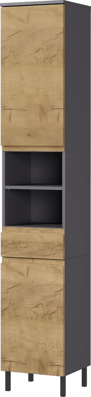 Germania 8241-564 GW-Salinas Tall Cabinet in Graphite/Oak with Door Damping 34 x 190 x 34 cm (W x H x D)