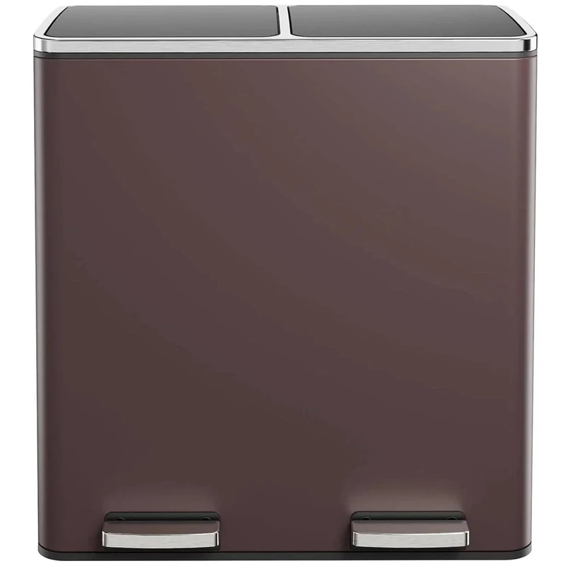 Clevich Kitchen Bin 60L, 2-Compartment Metal Trash Can with Soft-Close Lid, 2 Plastic Inner Buckets, 2 x 30 Litre Waste Separation System, Pedal Bin for Kitchen, Bathroom, Office