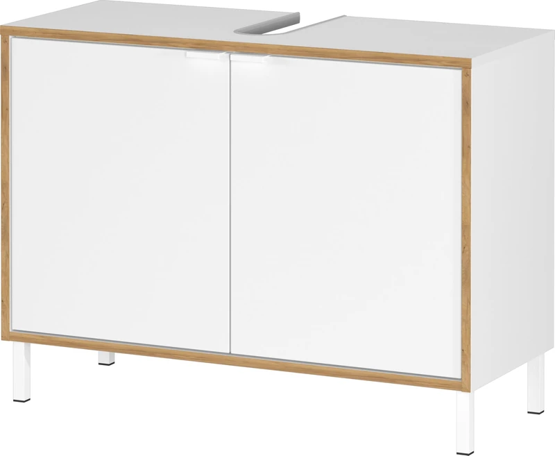 Germania 5000-513 GW-Topeka Vanity Unit in White/Oak with Siphon Cut-Out 80 x 60 x 34 cm (W x H x D)