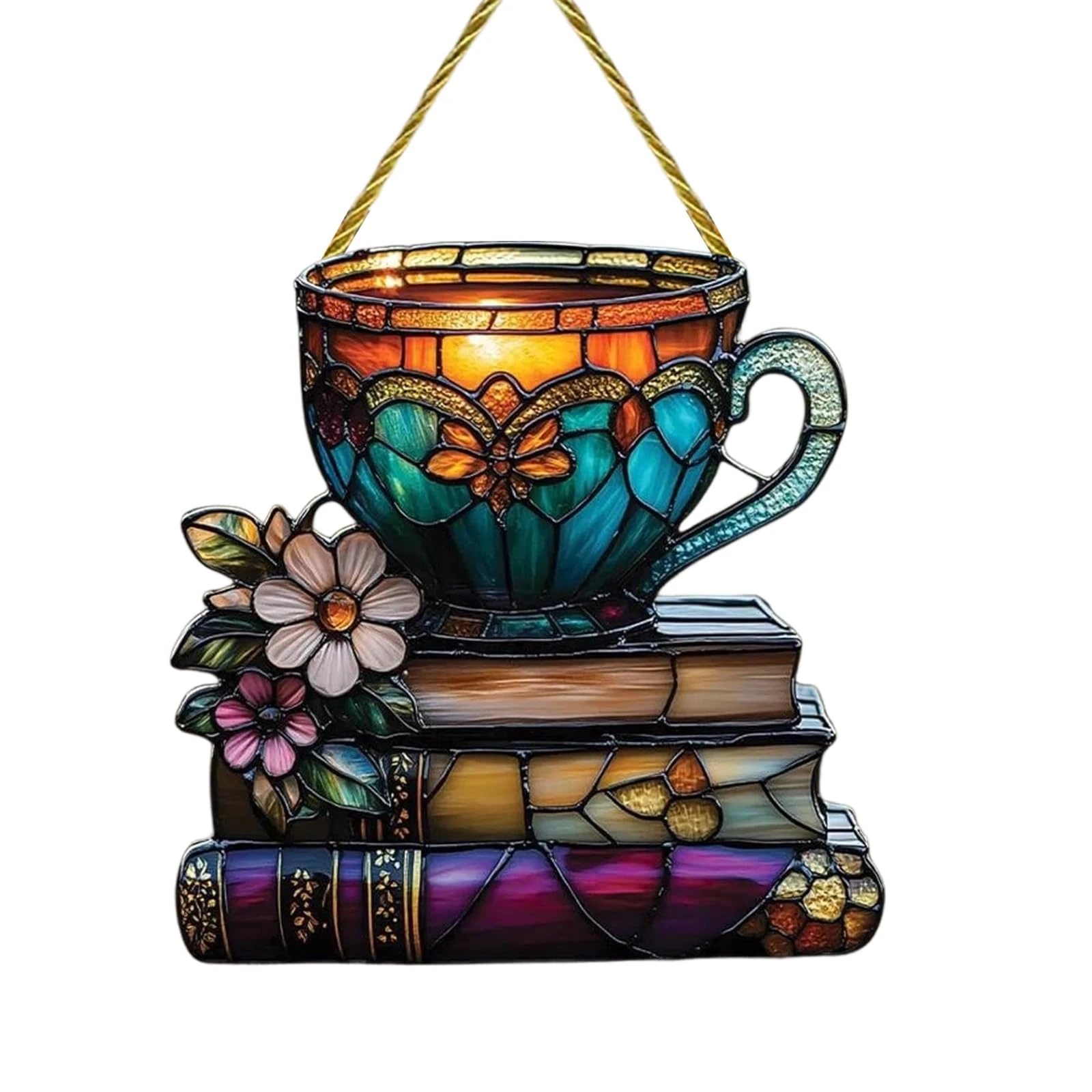 Acrylic Suncatcher with Flower, Book Ornament Stained Sun Catchers for Windows, Charming Sun Catcher Gifts for Librarian, Book Lovers, Reader & Women