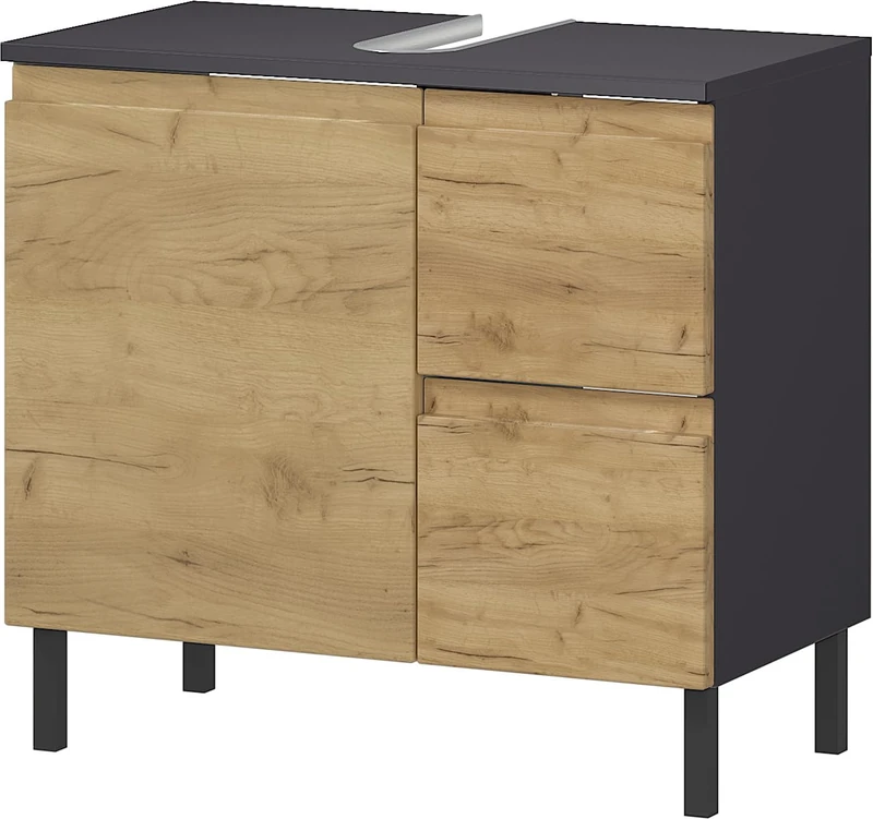 Germania 8244-564 GW-Salinas Vanity Unit in Graphite/Oak with Siphon Cut-Out 60 x 56 x 34 cm (W x H x D) - Image 1