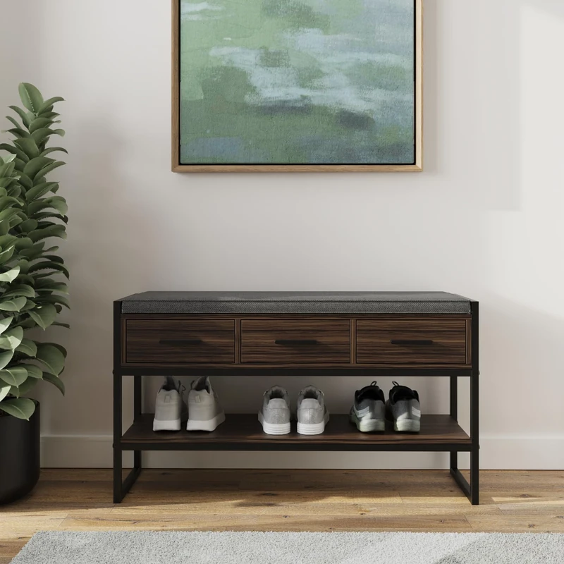GFW Quinn Industrial Shoe Bench with Storage