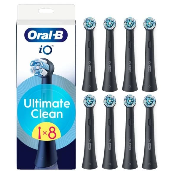 Oral-B iO Ultimate Clean Black Interchangeable Round Electric Brush Tips, with Cross Fibers for Advanced Fine Cleaning and Removal of Bacterial Plate,Oral-B iO, 8