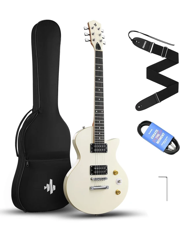 Donner DSC-128 Electric Guitar, 39" Solid Body Beginner Full Size Kit with Bag, Strap & Cable, White
