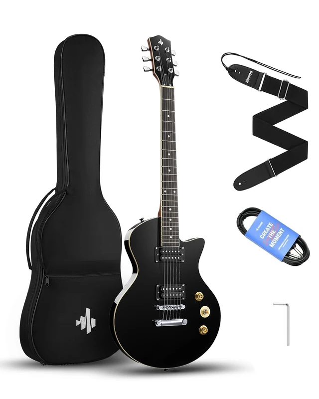 Donner DSC-128 Electric Guitar, 39" Solid Body Beginner Full Size Kit with Bag, Strap & Cable, Black