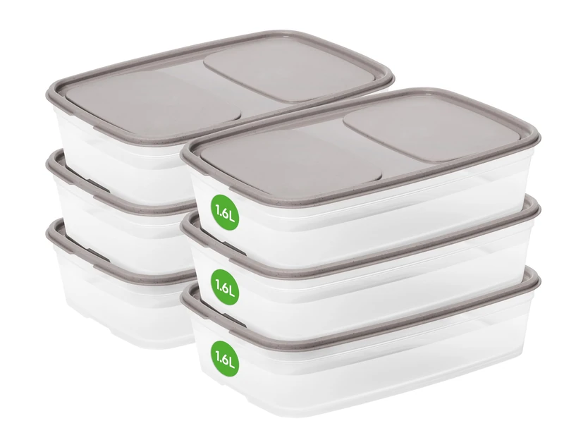 SmartStore Leakproof Food Storage Container 1,6L - Set of 6 | Dishwasher, Fridge, Microwave Safe | Lunch Box Meal Prep | Food Approved, BPA Free | Airtight, Stackable, Nestable | L25 x W17 x H6,5 cm