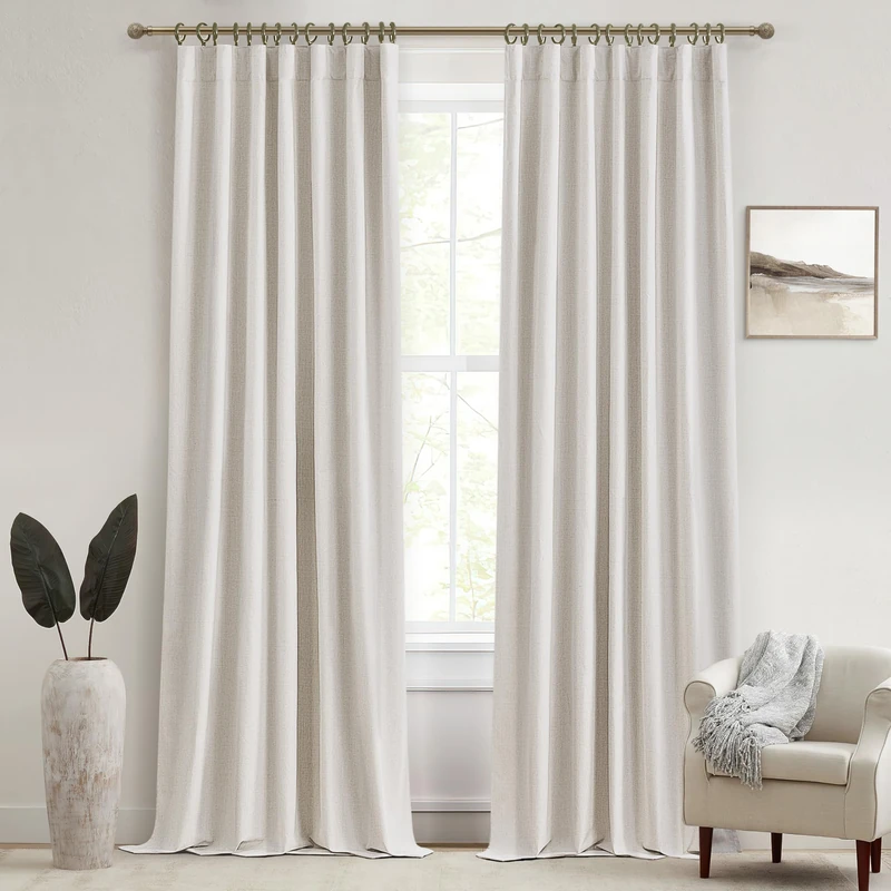 144 Inch Curtains Extra Long Living Room for Large Window 12 FT Length 2 Panels, Blackout Room Darkening Linen Back Tab Pleated Traverse Heavy Curtain for Track Ceiling Hooks&Rings (W50"xL144",Birch)