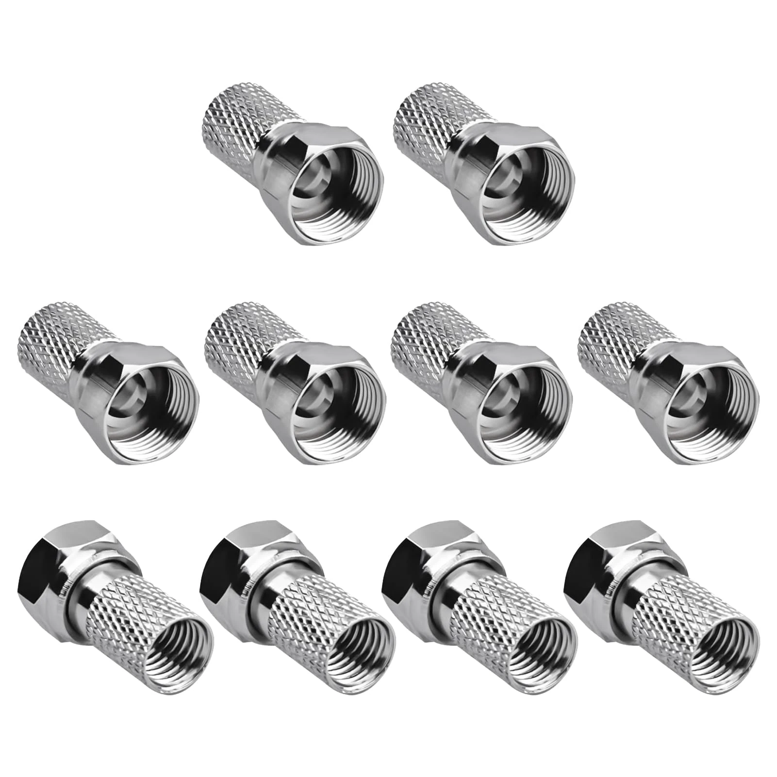 10 Pack F Male Plug Connectors, Micro Screw Twist On Aerial Coaxial Cable RG6 Connectors Bulk Type Cable, Nickel Plated Adapters for RG59 TV Satellite Box Modem Antenna Waterproof Reusable Fitting