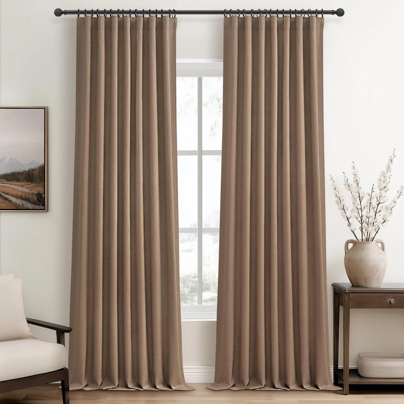 Rust Brown Black Out 120 Inch Long Boho Curtains 2 Panel Set, Farmhouse Curtain for Living Room Darkening/Thermal/Noise Reduction Textured Flax Linen Drape 10ft Hook&Ring Included Chocolate50"Wx120" L