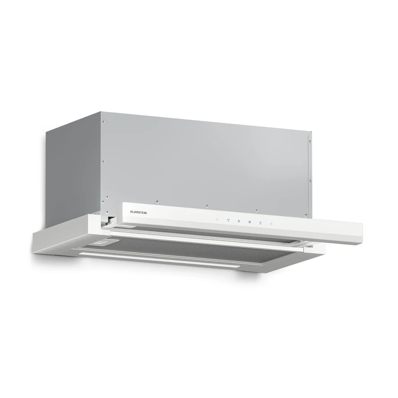Klarstein Velaire Cooker Hood, 60cm Telescopic Kitchen Hood with Touch Control, 896 m³/h Airflow, Energy Class A++, Quiet DC Motor, LED Lighting, Carbon Filters, Matte & Glossy Design, White