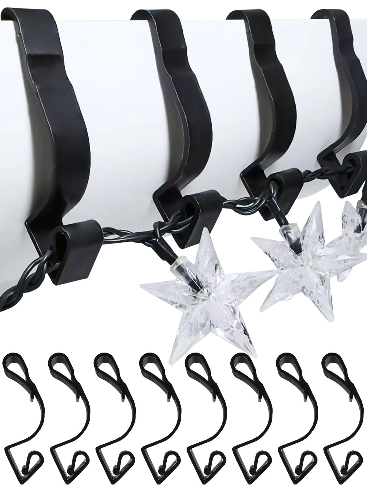 BYSMAH 36 Pack Giant Gutter Hooks for Outdoor Lights, Strong Heavy Duty Large Christmas Light Clips Gutter Hangers Weatherproof for Hanging Outdoor String Icicle Curtain Fairy Lights (Black)