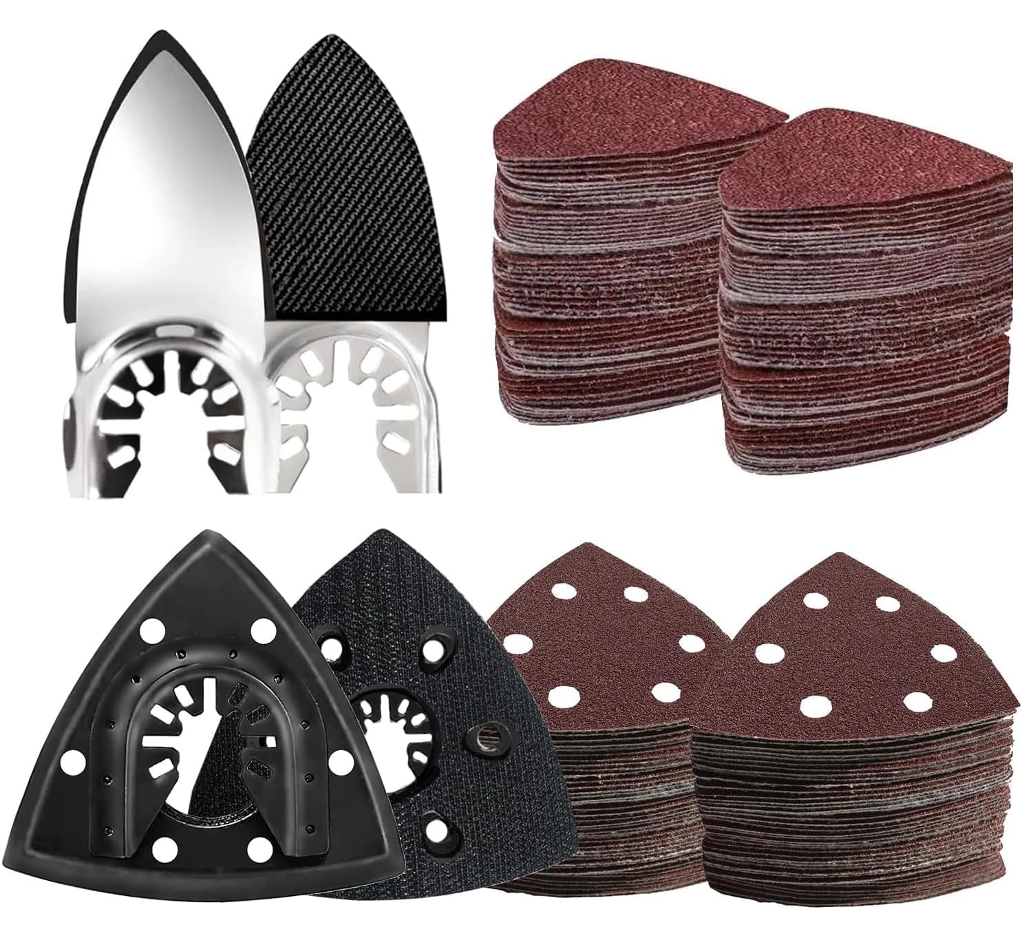 LEILUO 127 Pcs Multi Tool Sanding Pads Kit with Triangle & Fingertip Sanding Pads 120 Sanding Sheets 3 Adapters Universal Detail Sanding Accessories for Wood Metal Fits DeWalt Makita and More