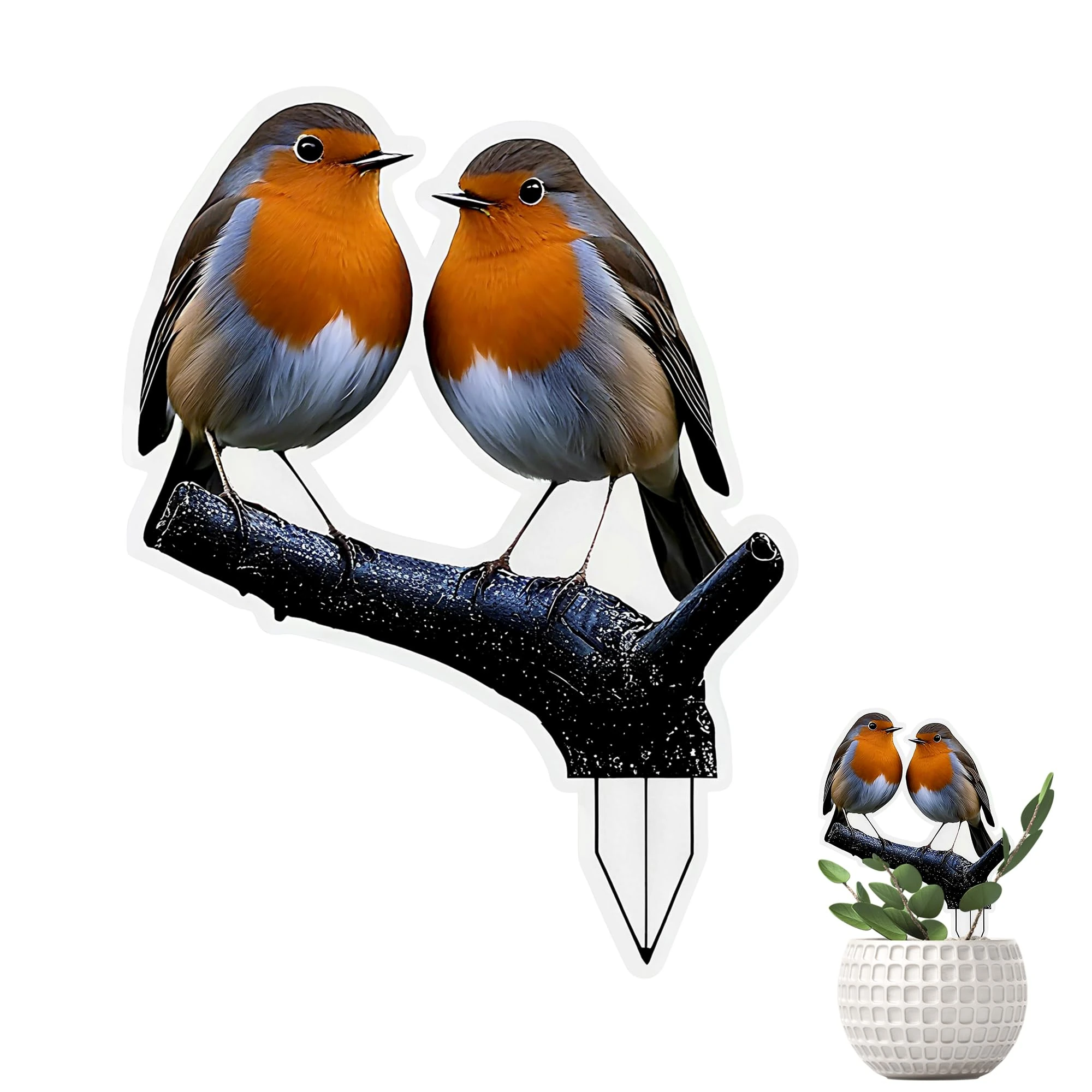 Flat Robin Acrylic Garden Stakes Decorative Outdoor Sign, Creative Design Garden Stakes Decorative Accent for Pathway and Lawn, Vibrant Yard Outdoor Decor Piece with Robin Bird Ornaments Display