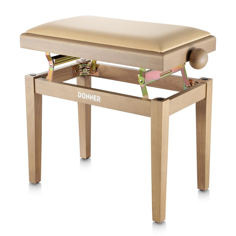 Donner Adjustable Piano Bench-Solid Wood Keyboard Bench Piano Chair Seat with High-Density Sponges Cushion, Wooden Piano Stool with Metal Lifting Devices, Beige