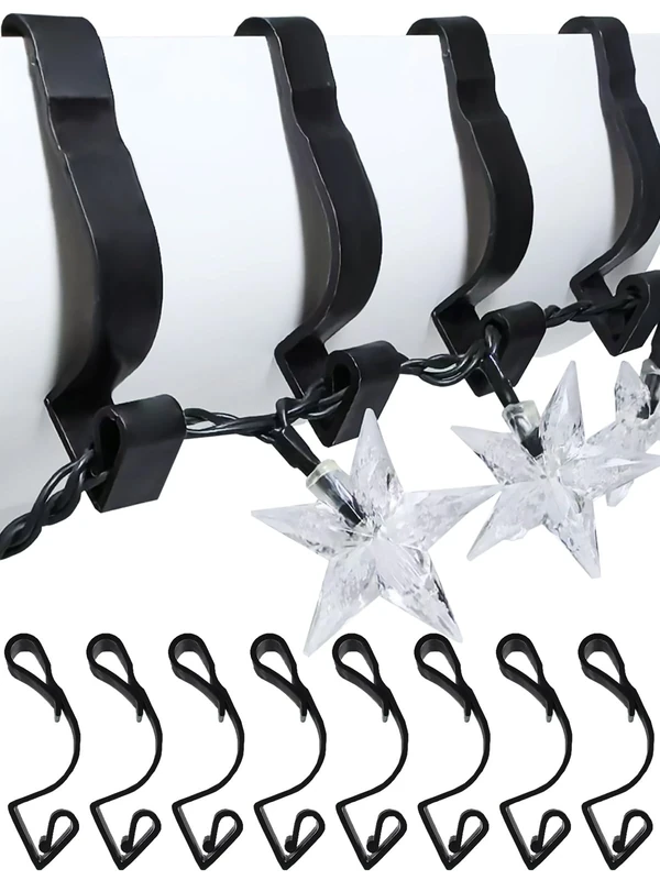BYSMAH 16 Pack Giant Gutter Hooks for Outdoor Lights, Strong Heavy Duty Large Christmas Light Clips Gutter Hangers Weatherproof for Hanging Outdoor String Icicle Curtain Fairy Lights (Black)