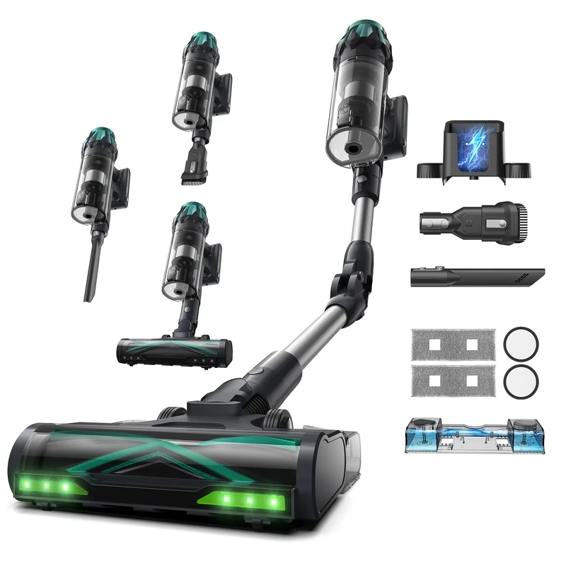 Vexilar V15Max Cordless Vacuum Cleaner with Mopping, 65Kpa Powerful Suction, 60Mins Runtime, Flexible Tube, GreenEye Tech, Wall Mount Charging, Anti-Tangle Stick Vacuum for Pet Hair, Carpets