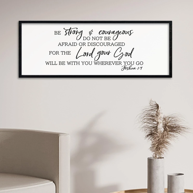 comurdyo Be Strong and Courageous Sign Joshua 1:9 Wall Decor 40"x15" Bible Verse Plaque Christian Faith Inspirational Quote Large Rustic Wooden Wall Hanging Art (Black)