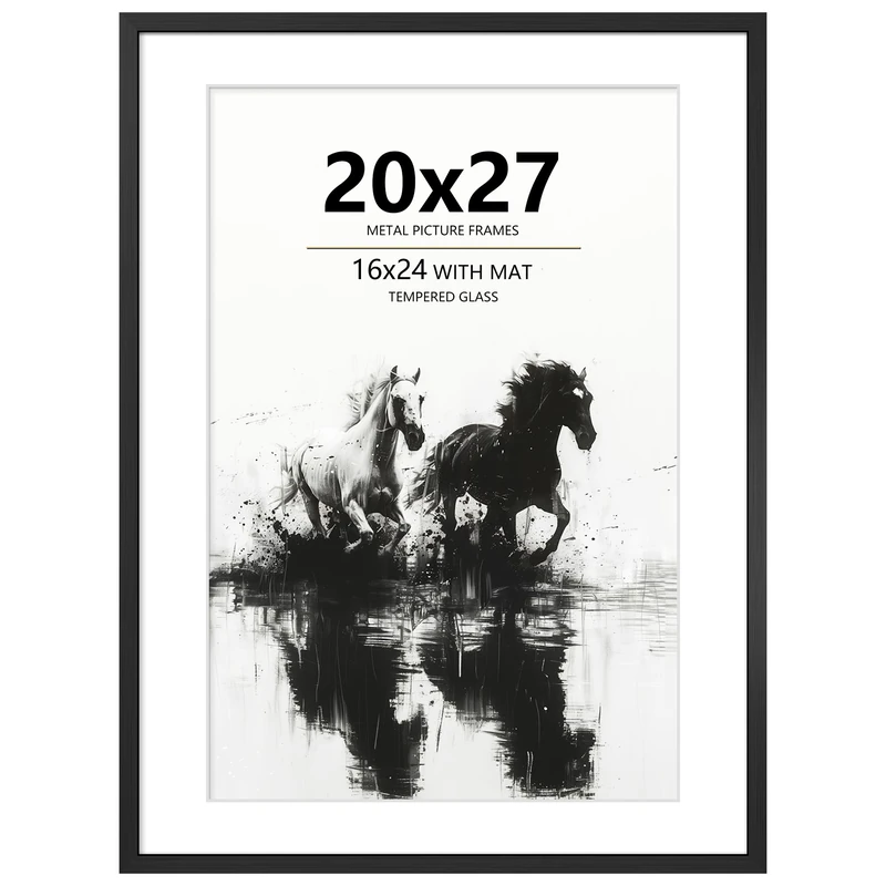 Tinkeps Puzzle Frame 20x27 Black with Real Glass, Display Pictures 16x24 with Mat or 27x20 Without, 20 x 27 Aluminum Metal Poster Frame for Vertical or Horizontal Wall Hanging