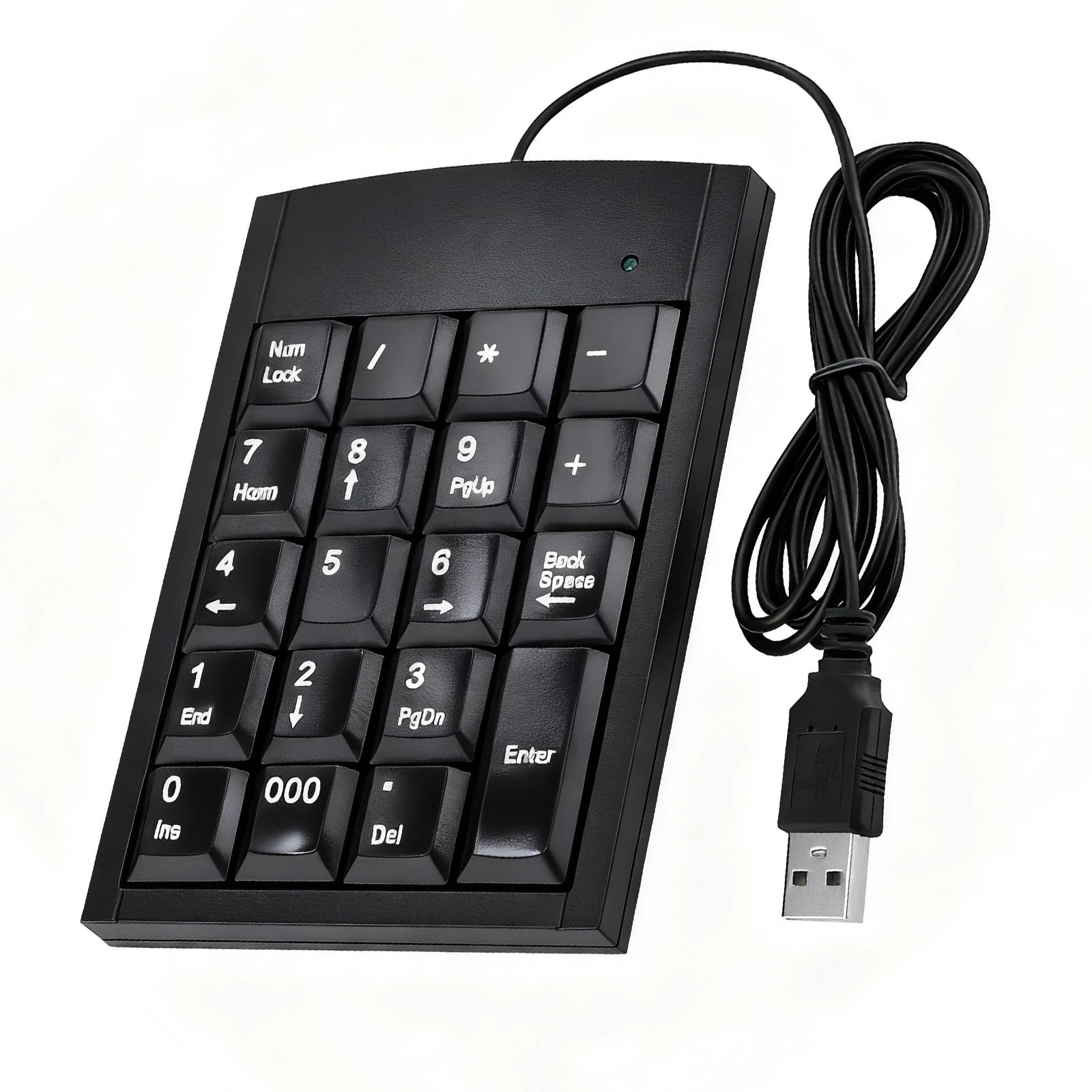 Houilcr USB Numeric Keypad, 18 Key Portable External Wire Number Pad, Mini Financial Accounting Numeric Keypad, Office Calculating Number Pads for Laptop, Notebook, Desktop, Computer, PC - Black