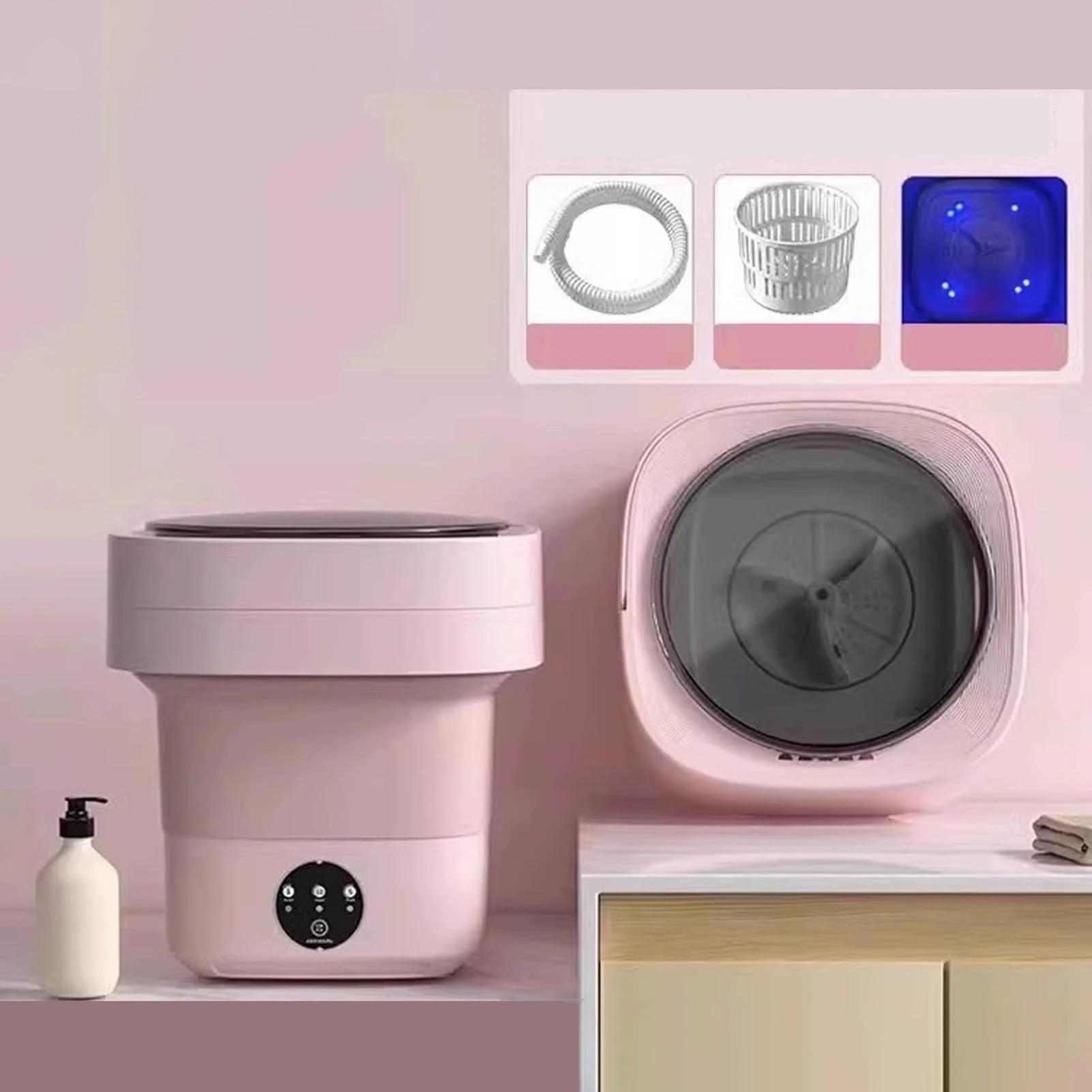 Portable 2-in-1 Mini Washing Machine & Spin Dryer, Foldable 20L Washer for Underwear, Baby Clothes, Socks & Delicates - Compact & Lightweight Red Design for Travel & Home Use