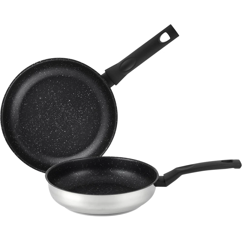 ALZA Efficace – Set of Frying Pans 20 + 24 cm, Stainless Steel, Non-Stick Tricayer Quantanium, All Types of Cookers, Induction, PFOA Free
