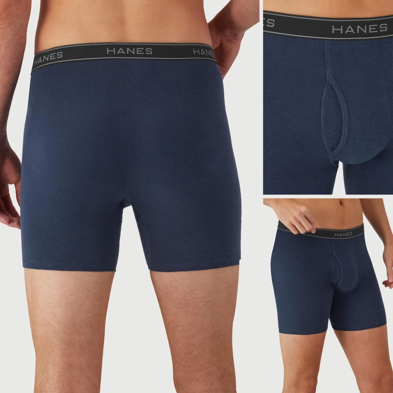 Hanes Men's Underwear Pack, Cotton Boxer Briefs, Moisture-Wicking, Assorted Solids, 12-Pack, Black, Blue, Green, Grey, Red, L