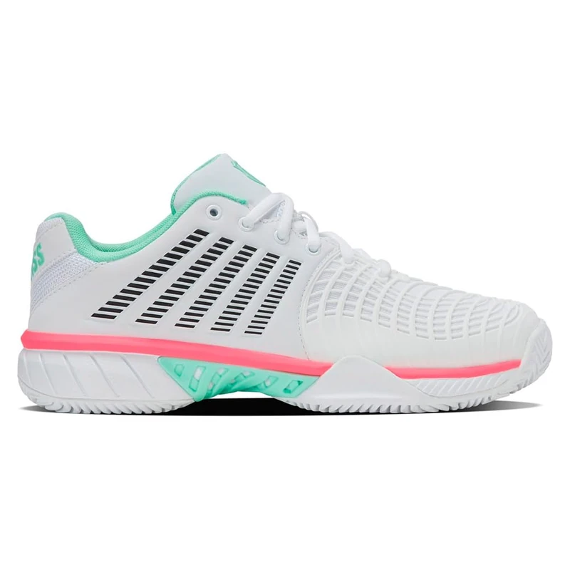 K-Swiss Tennis Women's Express Light 3 Clay Tennis Shoes, White/Neon Mint/Neon Pastel Pi, 4.5