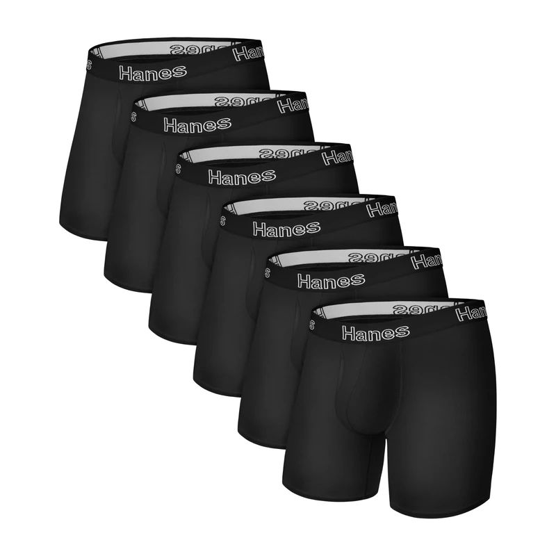 Hanes Men's Underwear Pack, Stretch Cotton Boxer Briefs, Moisture-Wicking, 12-Pack, Black, XL (Pack of 6)