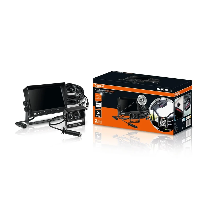 OSRAM ROADsight Wired Reverse Camera System, OCS700N, 7” AHD Monitor, 1080p HD, 120° wide-angle, up to 2 cameras
