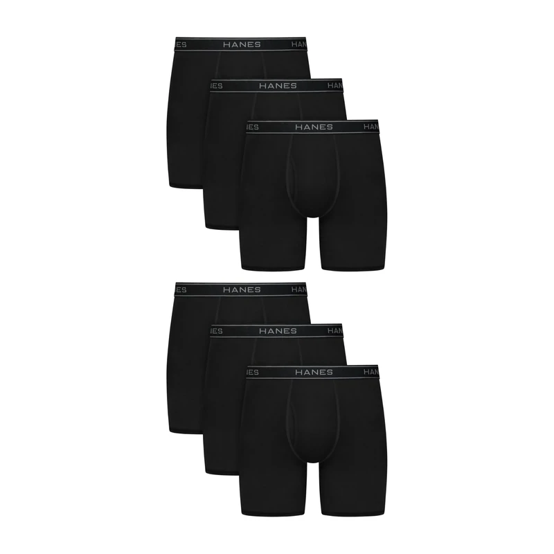 Hanes Pack, Performance Stretch Underwear, Moisture-Wicking Boxer Briefs for Men, 6-Pack, Black/Blue/Grey, M - Image 1